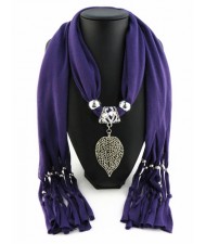 Refined Hollow Leaf Pendant Fashion Scarf Necklace - Dark Purple