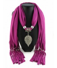 Refined Hollow Leaf Pendant Fashion Scarf Necklace - Fuchsia