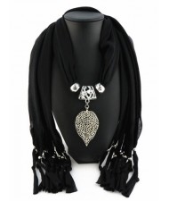 Refined Hollow Leaf Pendant Fashion Scarf Necklace - Black