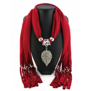 Refined Hollow Leaf Pendant Fashion Scarf Necklace - Dark Red