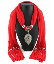 Refined Hollow Leaf Pendant Fashion Scarf Necklace - Red