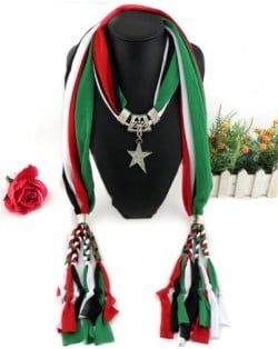 Star Pendant Combined Colors with Braids Fashion Scarf Necklace