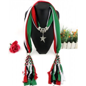 Star Pendant Combined Colors with Braids Fashion Scarf Necklace
