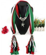 Star Pendant Combined Colors with Braids Fashion Scarf Necklace