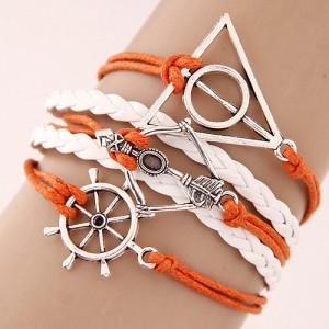 Rudder Triangle and Arrow Alloy Pendants Multi-layer Weaving Fashoion Bracelet