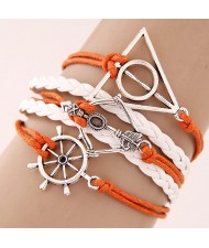 Rudder Triangle and Arrow Alloy Pendants Multi-layer Weaving Fashoion Bracelet