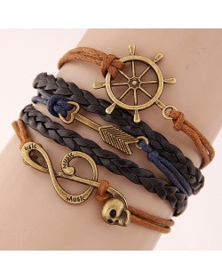 Helm Arrow and Skull Musical Notation Pendants Multi-layer Weaving Fashoion Bracelet