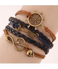 Helm Arrow and Skull Musical Notation Pendants Multi-layer Weaving Fashoion Bracelet