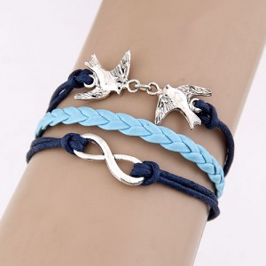 Peace Doves and Infinite Symbol Pendants Multi-layer Weaving Fashoion Bracelet