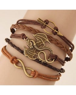 Vintage Flying Dragon Arrow and Infinite Symbol Pendants Multi-layer Weaving Fashion Bracelet