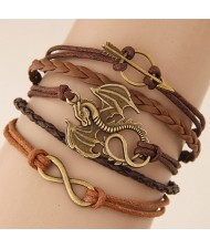 Vintage Flying Dragon Arrow and Infinite Symbol Pendants Multi-layer Weaving Fashion Bracelet