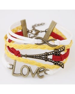 Eiffel Tower Love Characters and Infinite Sign Pendants Multi-layer Weaving Fashion Bracelet