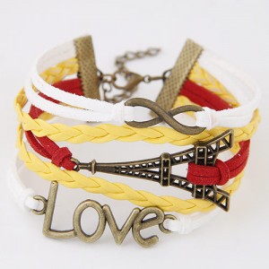 Eiffel Tower Love Characters and Infinite Sign Pendants Multi-layer Weaving Fashion Bracelet