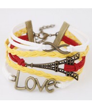 Eiffel Tower Love Characters and Infinite Sign Pendants Multi-layer Weaving Fashion Bracelet