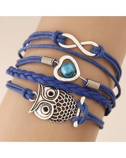 Owl Heart and Infinite Symbol Multi-layer Weaving Fashion Blue Bracelet