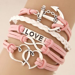Linked Hearts Love Theme Multi-layer Weaving Fashion Bracelet