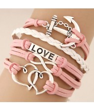 Linked Hearts Love Theme Multi-layer Weaving Fashion Bracelet