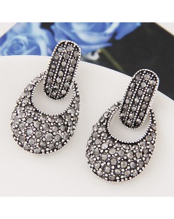 Vintage Court Fashion Shining Czech Stones Inlaid Waterdrop Inspired Ear Studs - Silver