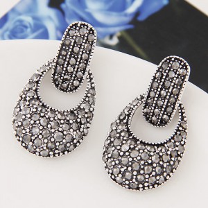 Vintage Court Fashion Shining Czech Stones Inlaid Waterdrop Inspired Ear Studs - Silver