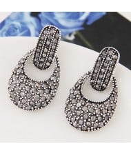 Vintage Court Fashion Shining Czech Stones Inlaid Waterdrop Inspired Ear Studs - Silver