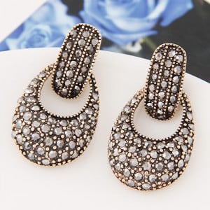 Vintage Court Fashion Shining Czech Stones Inlaid Waterdrop Inspired Ear Studs - Golden