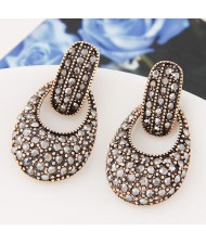 Vintage Court Fashion Shining Czech Stones Inlaid Waterdrop Inspired Ear Studs - Golden