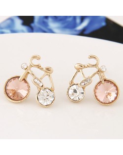 Czech Rhinestone Inlaid Cartoon Bicyle Ear Studs - Champagne