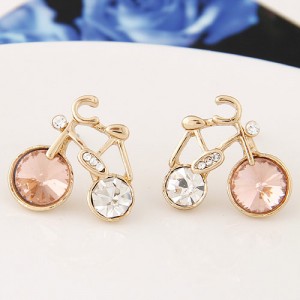 Czech Rhinestone Inlaid Cartoon Bicyle Ear Studs - Champagne