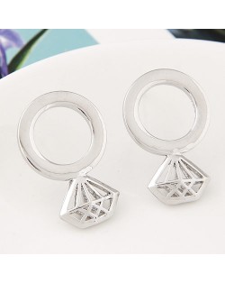 Silver Hollow Diamond Shape Hoop Ear Stud