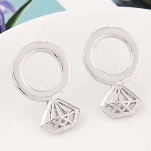 Silver Hollow Diamond Shape Hoop Ear Stud