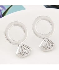 Silver Hollow Diamond Shape Hoop Ear Stud