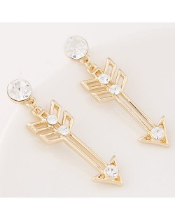 Korean Fashion Czech Rhinestone Embellished Golden Arrow Ear Studs