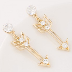 Korean Fashion Czech Rhinestone Embellished Golden Arrow Ear Studs