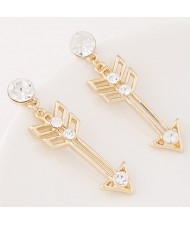Korean Fashion Czech Rhinestone Embellished Golden Arrow Ear Studs