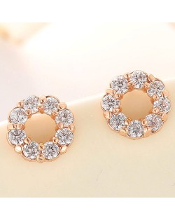 Korean Style Cubic Zirconia Embedded Garland Shape Copper Ear Studs - Copper