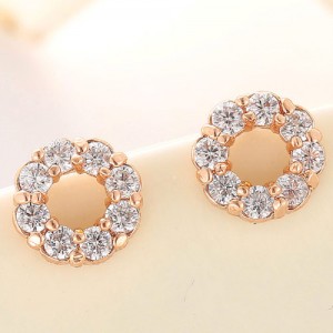 Korean Style Cubic Zirconia Embedded Garland Shape Copper Ear Studs - Copper