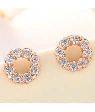 Korean Style Cubic Zirconia Embedded Garland Shape Copper Ear Studs - Copper