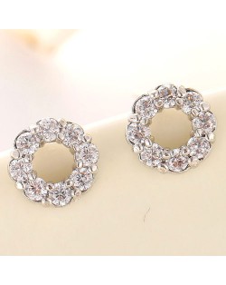 Korean Style Cubic Zirconia Embedded Garland Shape Copper Ear Studs - Golden