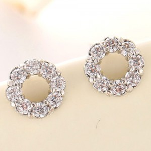 Korean Style Cubic Zirconia Embedded Garland Shape Copper Ear Studs - Platinum