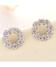 Korean Style Cubic Zirconia Embedded Garland Shape Copper Ear Studs - Platinum
