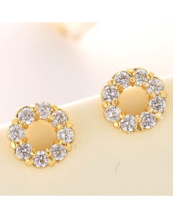 Korean Style Cubic Zirconia Embedded Garland Shape Copper Ear Studs - Platinum