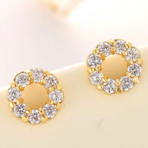 Korean Style Cubic Zirconia Embedded Garland Shape Copper Ear Studs - Golden