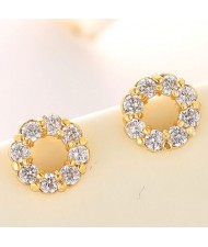 Korean Style Cubic Zirconia Embedded Garland Shape Copper Ear Studs - Golden
