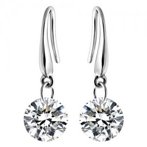 Korean Fashion Sweet Sparkling Gem Pendant Copper Ear Studs - Transparent