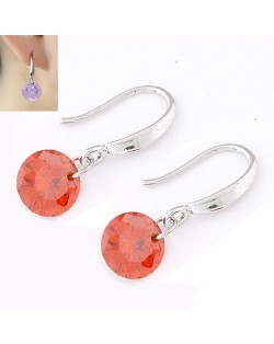 Korean Fashion Sweet Sparkling Gem Pendant Copper Ear Studs - Red