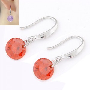 Korean Fashion Sweet Sparkling Gem Pendant Copper Ear Studs - Red