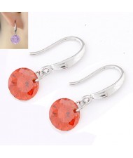 Korean Fashion Sweet Sparkling Gem Pendant Copper Ear Studs - Red