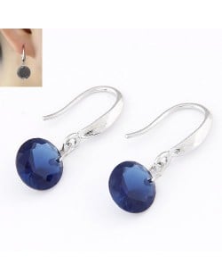 Korean Fashion Sweet Sparkling Gem Pendant Copper Ear Studs - Ink Blue