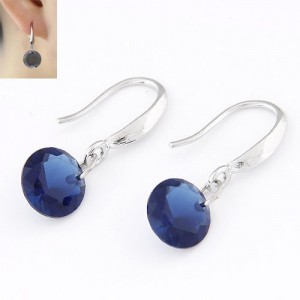 Korean Fashion Sweet Sparkling Gem Pendant Copper Ear Studs - Ink Blue