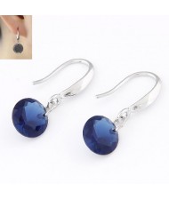 Korean Fashion Sweet Sparkling Gem Pendant Copper Ear Studs - Ink Blue